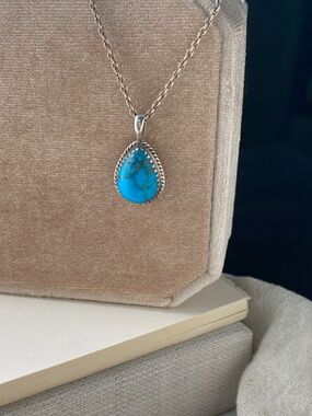 Genuine Turquoise Relios 925 Sterling Silver Pendant 925 Italy Chain 18"